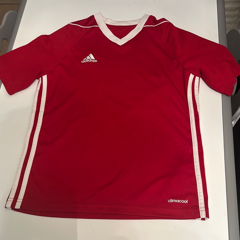 Adidas Scarlet and White Climalite Soccer Jersey